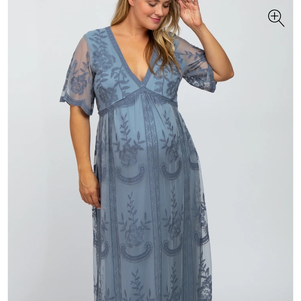 Pinkblush Blue Maxi Dress with Plunge Neckline and Flutter Sleeves